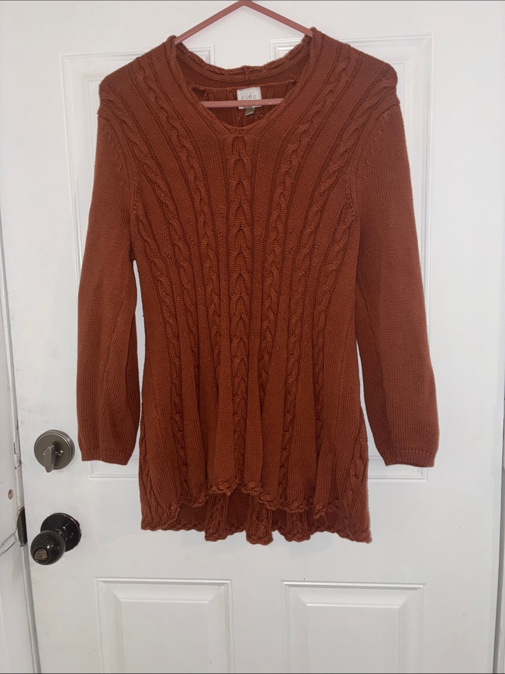 RVCA Women's Cable Knit Tunic Sweater in Rust Brown